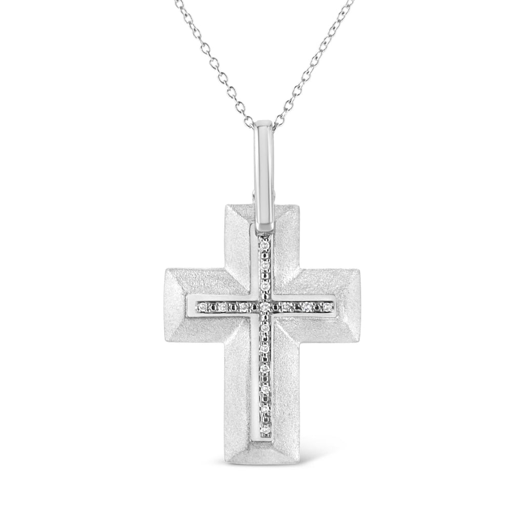 .925 Sterling Silver Prong-Set Diamond Accent Bold Cross 18" Pendant Necklace (I-J Color, I1-I2 Clarity) - Friggin Jewelry