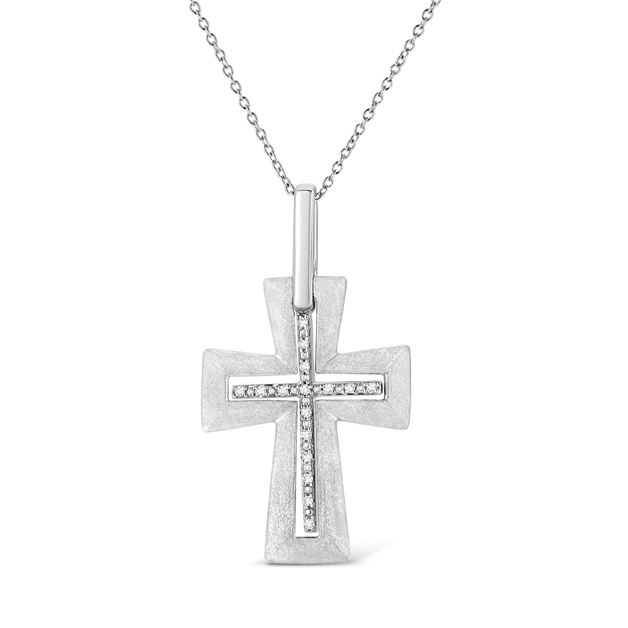 .925 Sterling Silver Prong-Set Diamond Accent Cross 18" Pendant Necklace (I-J Color, I1-I2 Clarity) - Friggin Jewelry