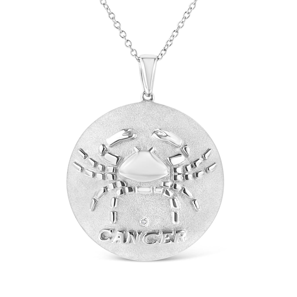 .925 Sterling Silver Diamond Accent Cancer Zodiac Design 18" Pendant Necklace Medallion (K-L Color, I1-I2 Clarity) - Friggin Jewelry