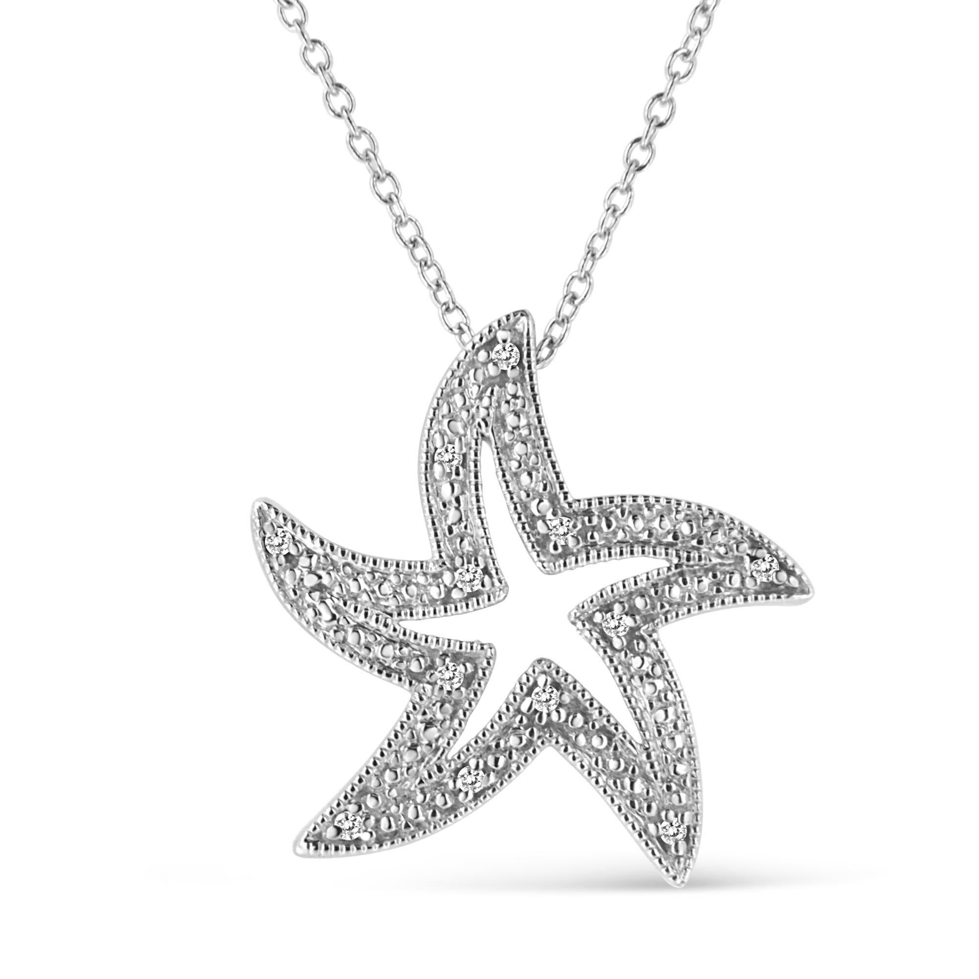 Collar con colgante de estrella de mar de 45 cm en plata de ley 925 con detalles de diamantes engastados en garras (color IJ, claridad I1-I2) - Friggin Jewelry