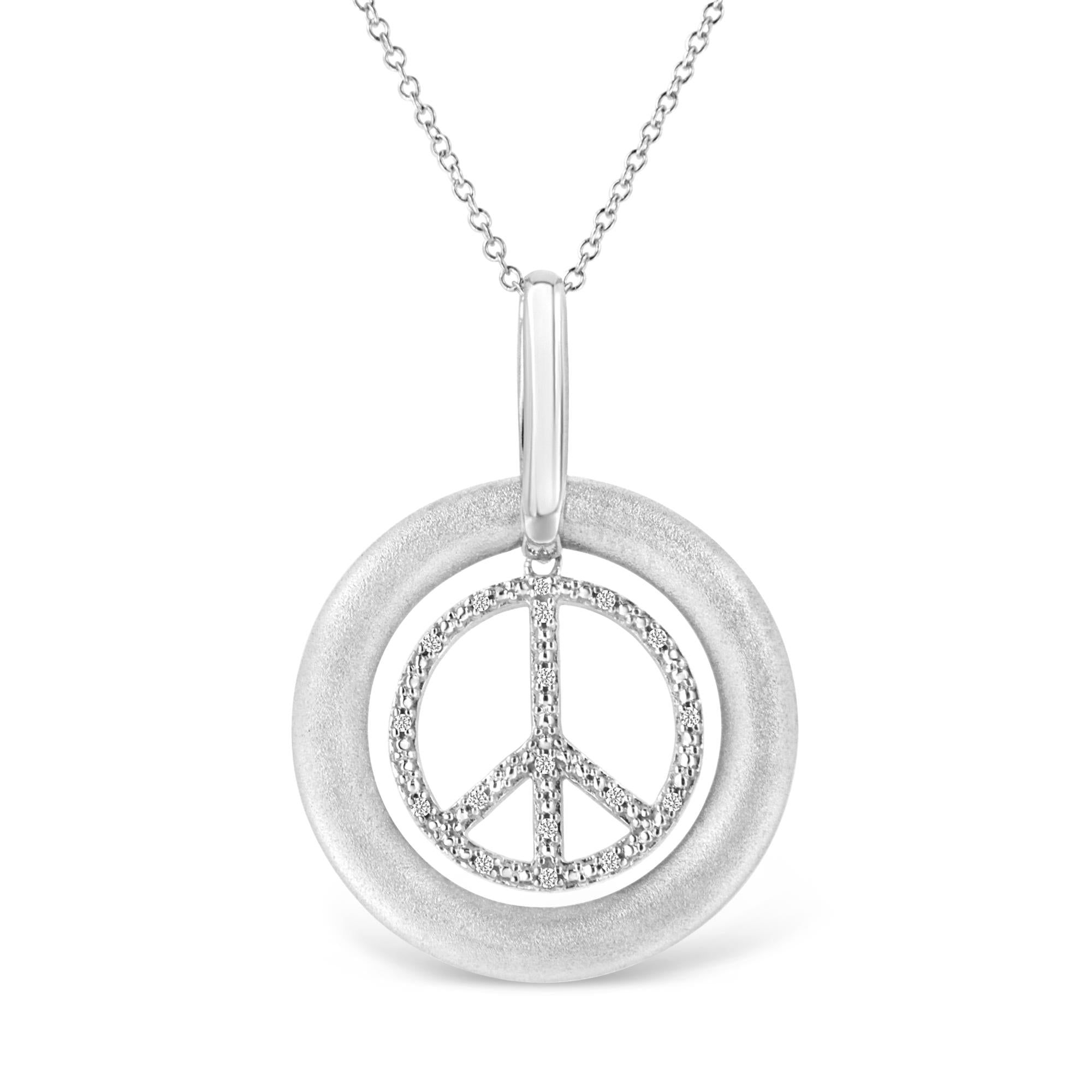 Collar con colgante de 45 cm con símbolo de la paz bailando en plata de ley 925 con acabado mate y detalles de diamantes (color IJ, claridad I1-I2) - Friggin Jewelry