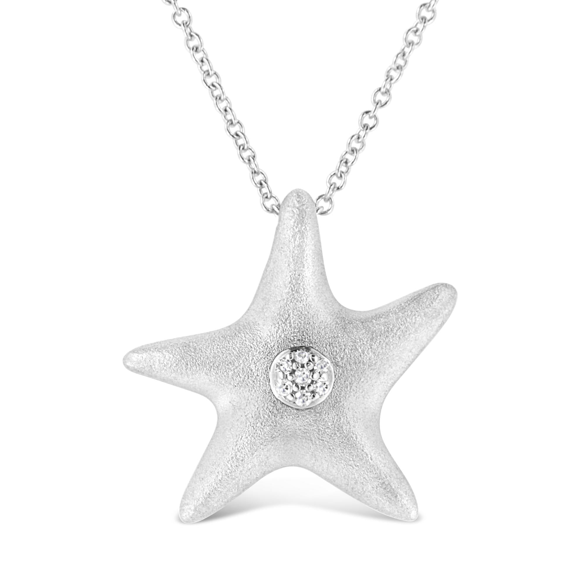 Collar con colgante de estrella de mar en plata de ley 925 con detalles de diamantes engastados en garras (color IJ, claridad I1-I2) - Talla 45,7 cm - Friggin Jewelry