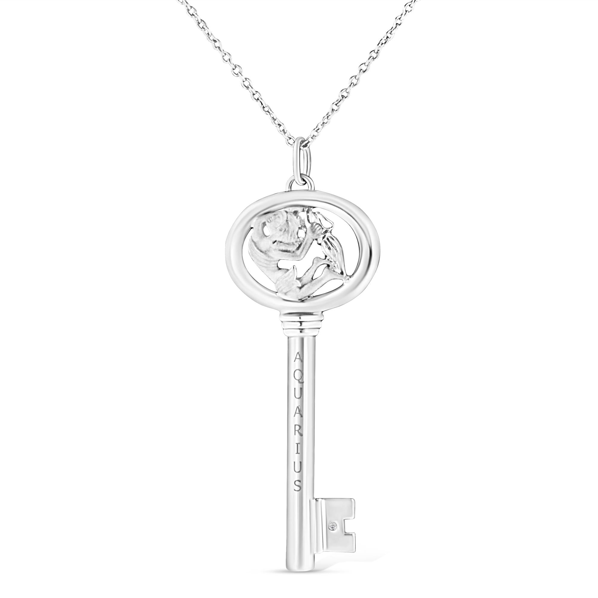 Collar con colgante de llave del zodiaco de 45 cm en plata de ley 925 con detalles de diamantes (color KL, claridad I1-I2) - Friggin Jewelry