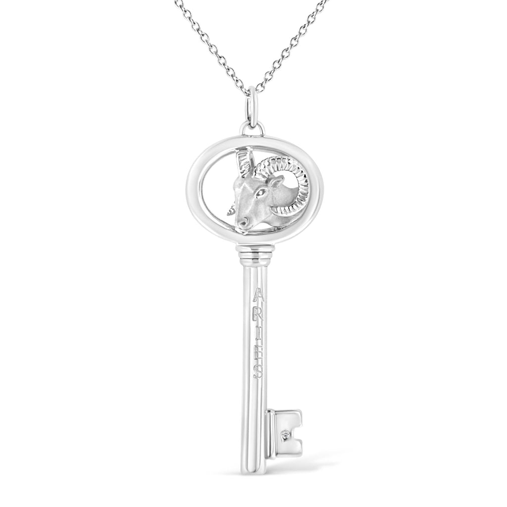 Collar con colgante de llave del zodiaco de 45 cm en plata de ley 925 con detalles de diamantes (color KL, claridad I1-I2) - Friggin Jewelry