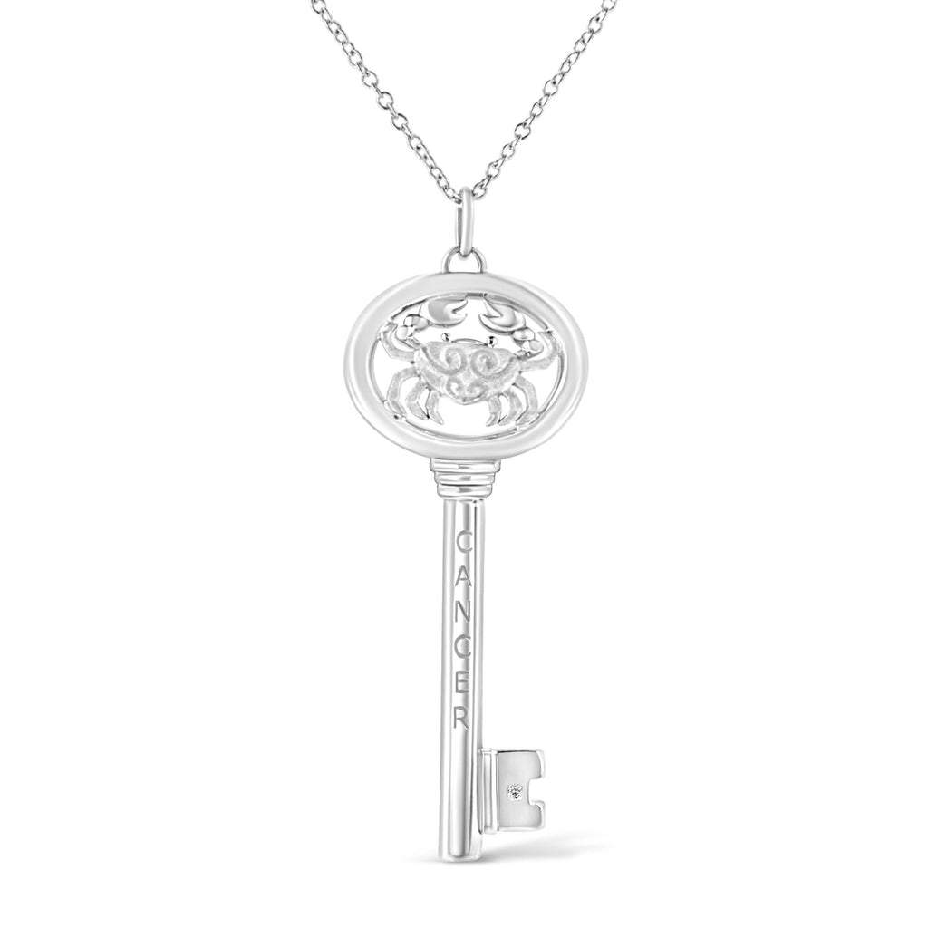Collar con colgante de llave del zodiaco de 45 cm en plata de ley 925 con detalles de diamantes (color KL, claridad I1-I2) - Friggin Jewelry