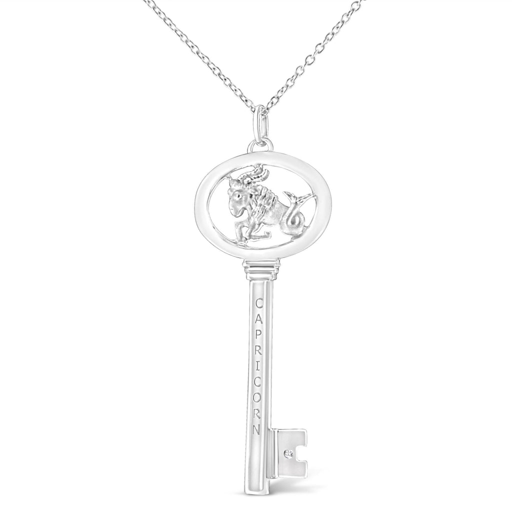 Collar con colgante de llave del zodiaco de 45 cm en plata de ley 925 con detalles de diamantes (color KL, claridad I1-I2) - Friggin Jewelry