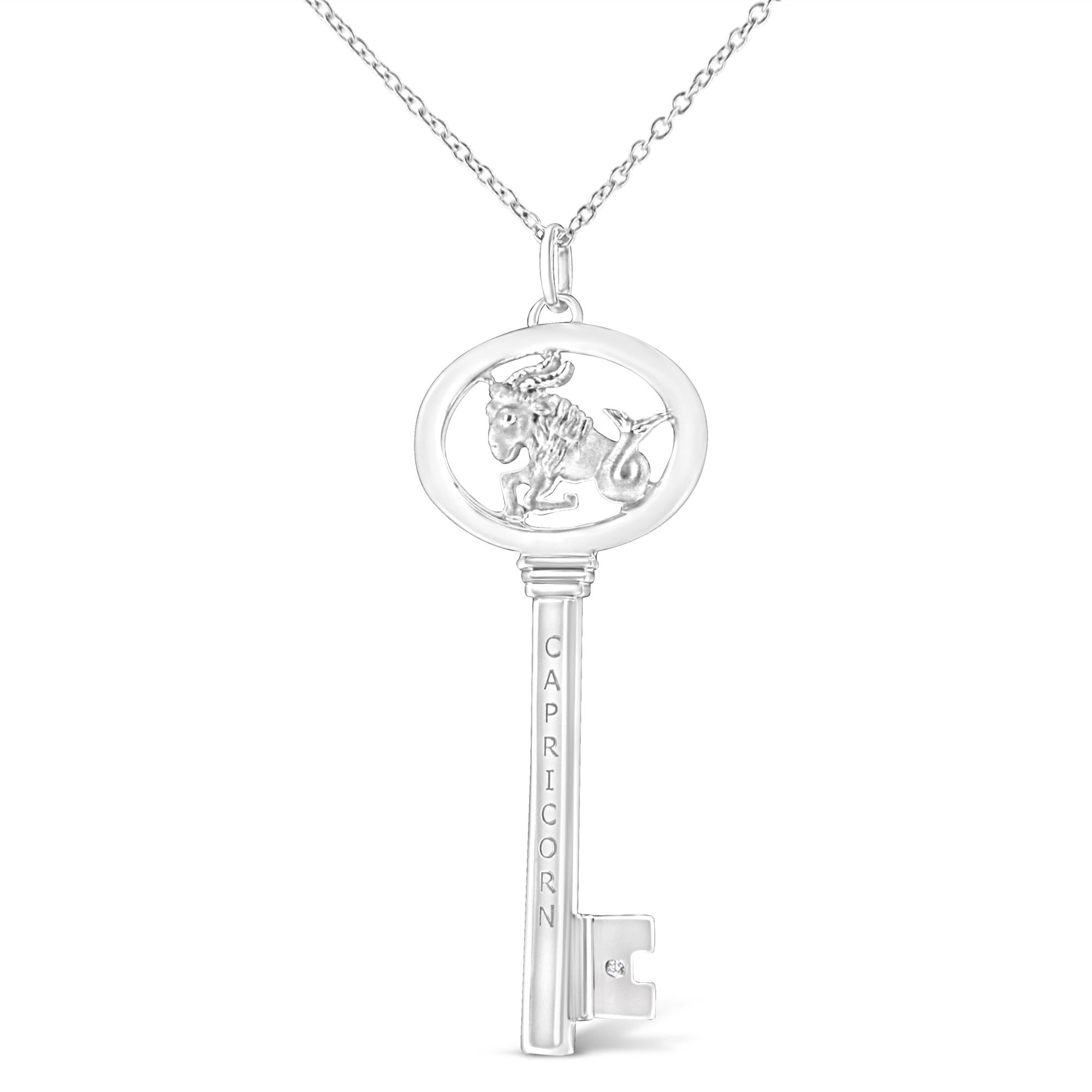 Collar con colgante de llave del zodiaco de 45 cm en plata de ley 925 con detalles de diamantes (color KL, claridad I1-I2) - Friggin Jewelry