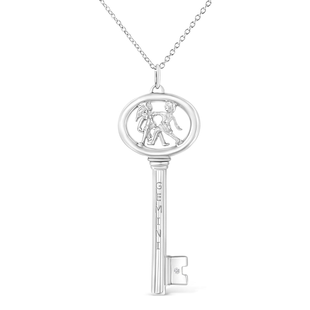 Collar con colgante de llave del zodiaco de 45 cm en plata de ley 925 con detalles de diamantes (color KL, claridad I1-I2) - Friggin Jewelry