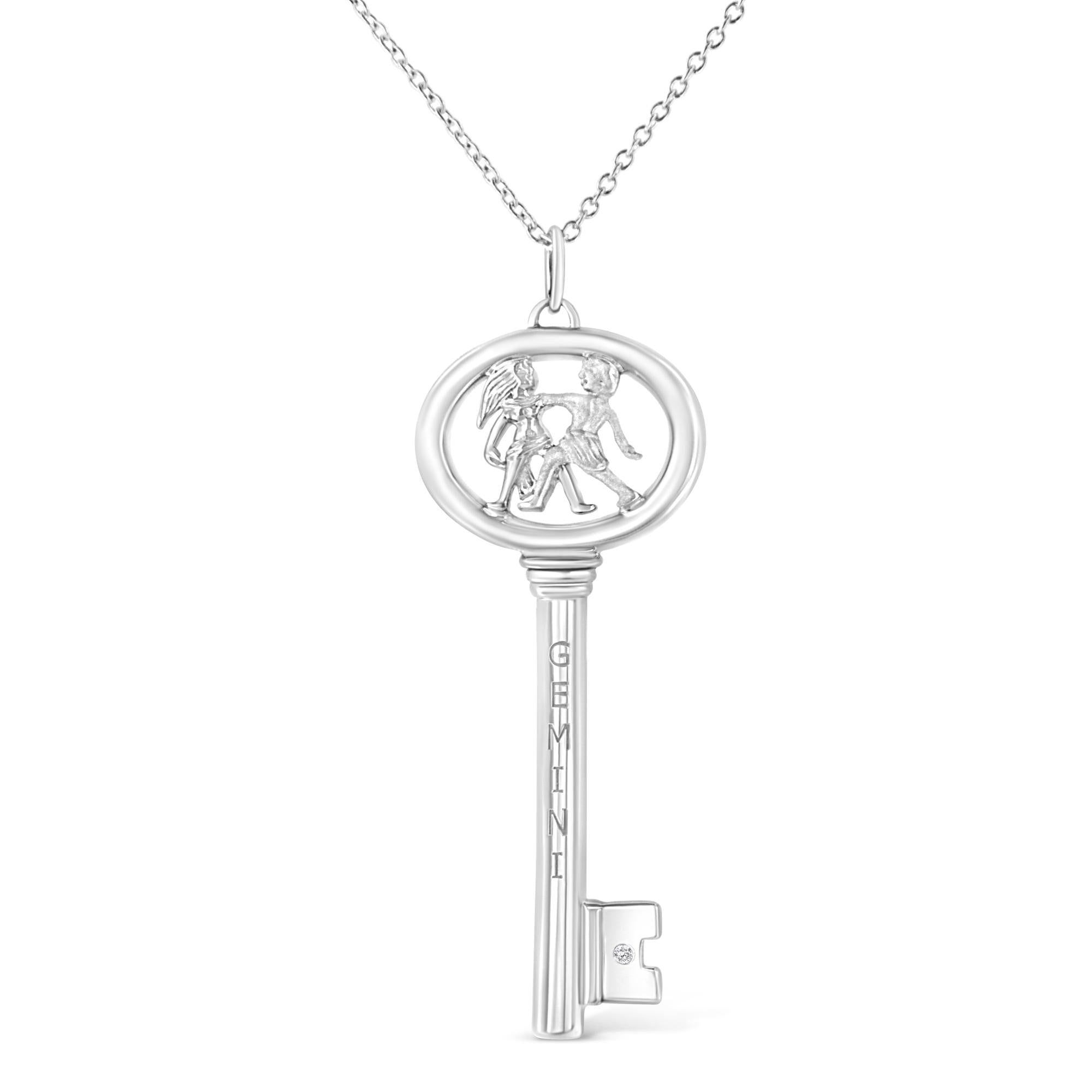 Collar con colgante de llave del zodiaco de 45 cm en plata de ley 925 con detalles de diamantes (color KL, claridad I1-I2) - Friggin Jewelry