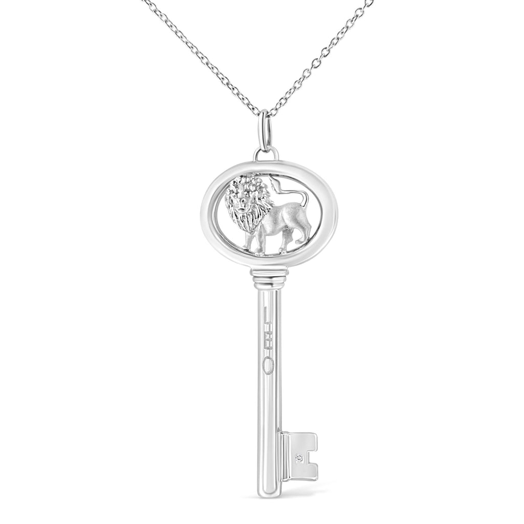 Collar con colgante de llave del zodiaco de 45 cm en plata de ley 925 con detalles de diamantes (color KL, claridad I1-I2) - Friggin Jewelry