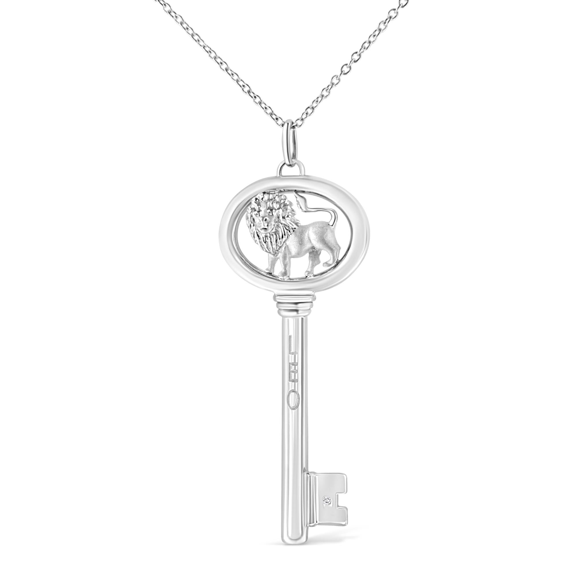 Collar con colgante de llave del zodiaco de 45 cm en plata de ley 925 con detalles de diamantes (color KL, claridad I1-I2) - Friggin Jewelry