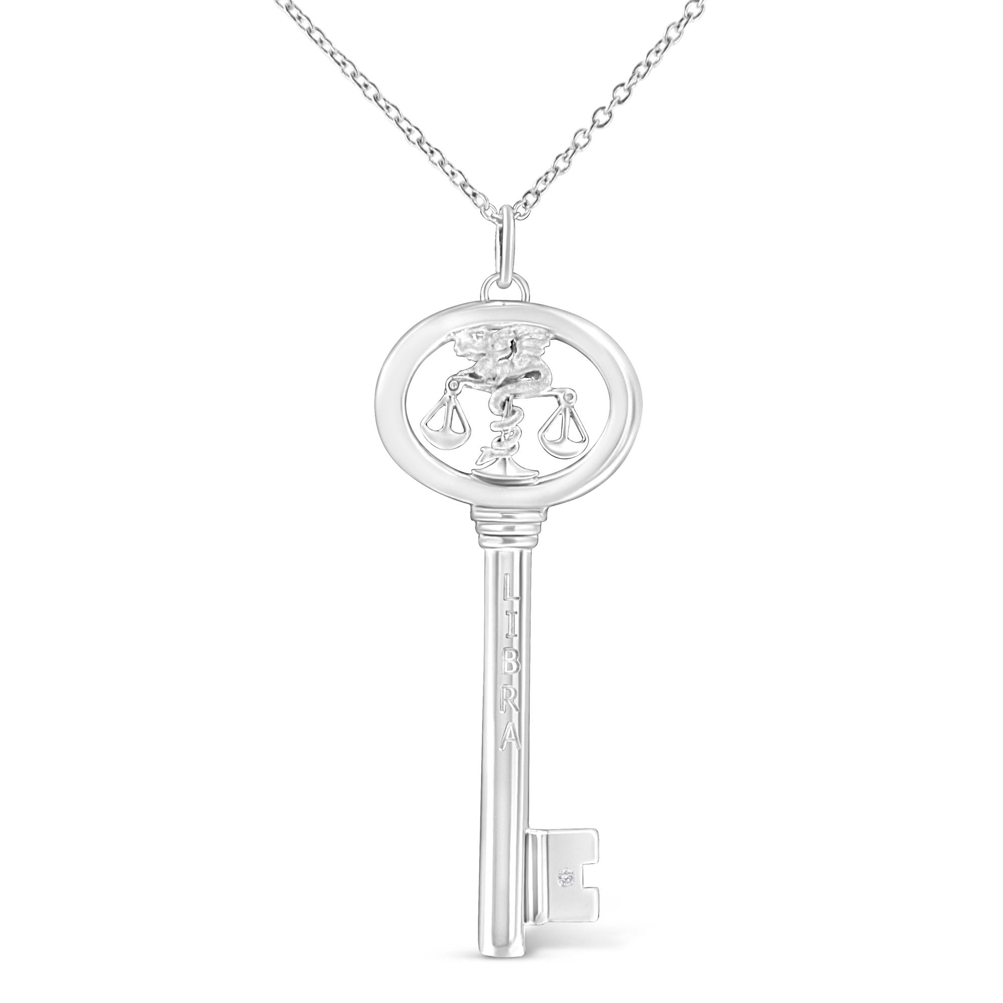 Collar con colgante de llave del zodiaco de 45 cm en plata de ley 925 con detalles de diamantes (color KL, claridad I1-I2) - Friggin Jewelry