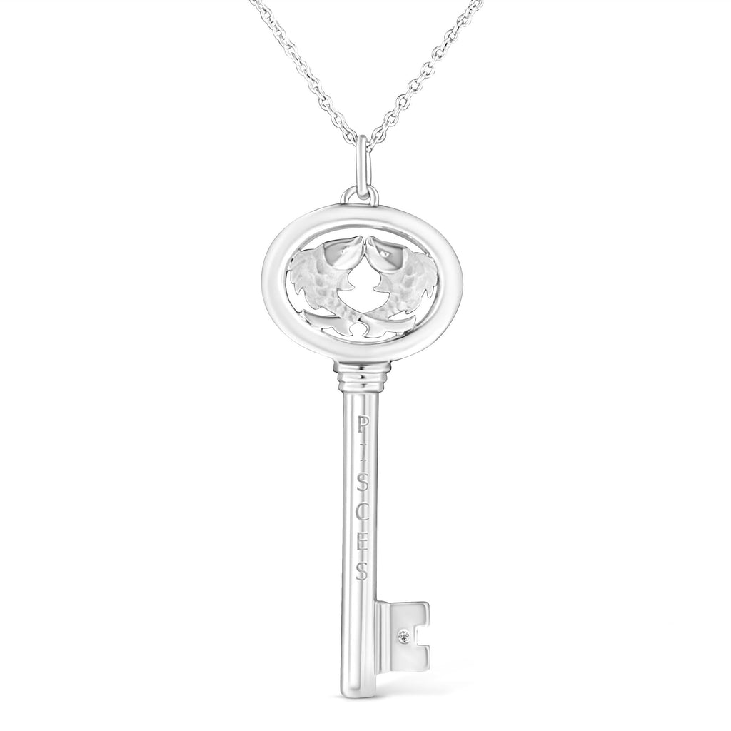 Collar con colgante de llave del zodiaco de 45 cm en plata de ley 925 con detalles de diamantes (color KL, claridad I1-I2) - Friggin Jewelry