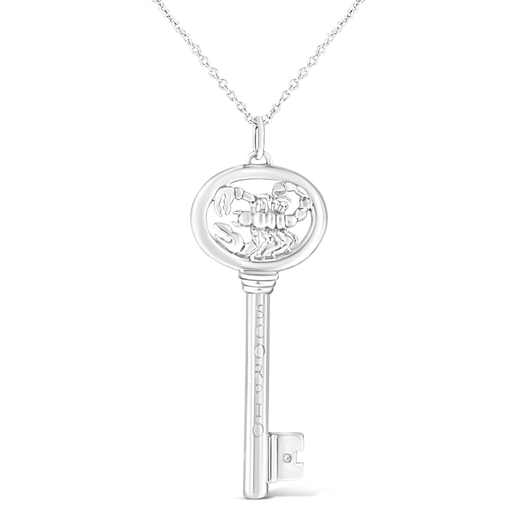 Collar con colgante de llave del zodiaco de 45 cm en plata de ley 925 con detalles de diamantes (color KL, claridad I1-I2) - Friggin Jewelry