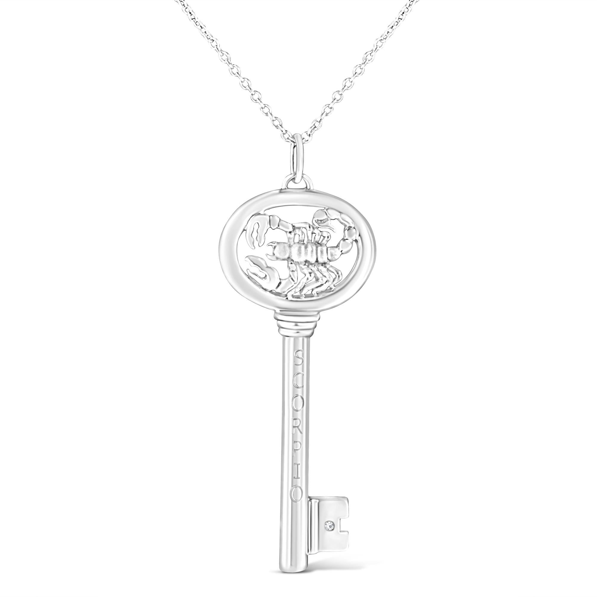 Collar con colgante de llave del zodiaco de 45 cm en plata de ley 925 con detalles de diamantes (color KL, claridad I1-I2) - Friggin Jewelry