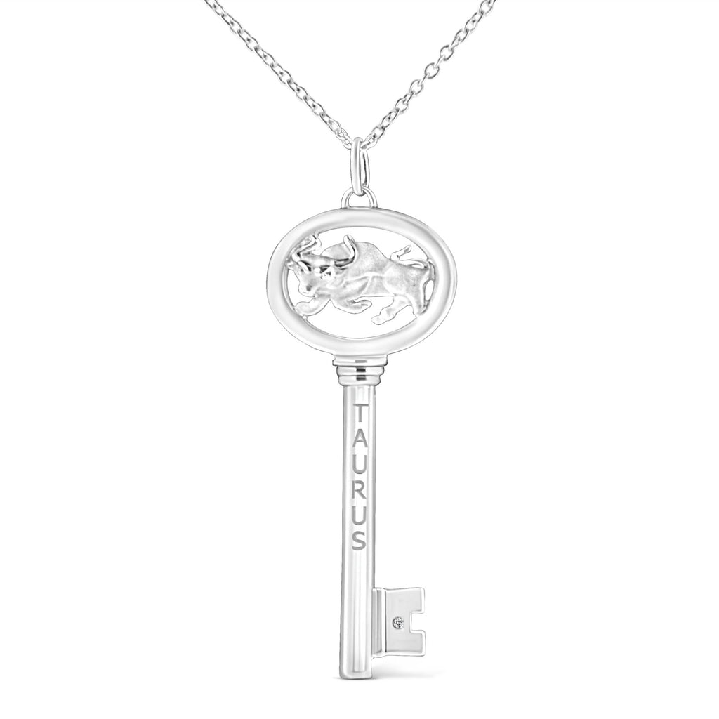 Collar con colgante de llave del zodiaco de 45 cm en plata de ley 925 con detalles de diamantes (color KL, claridad I1-I2) - Friggin Jewelry