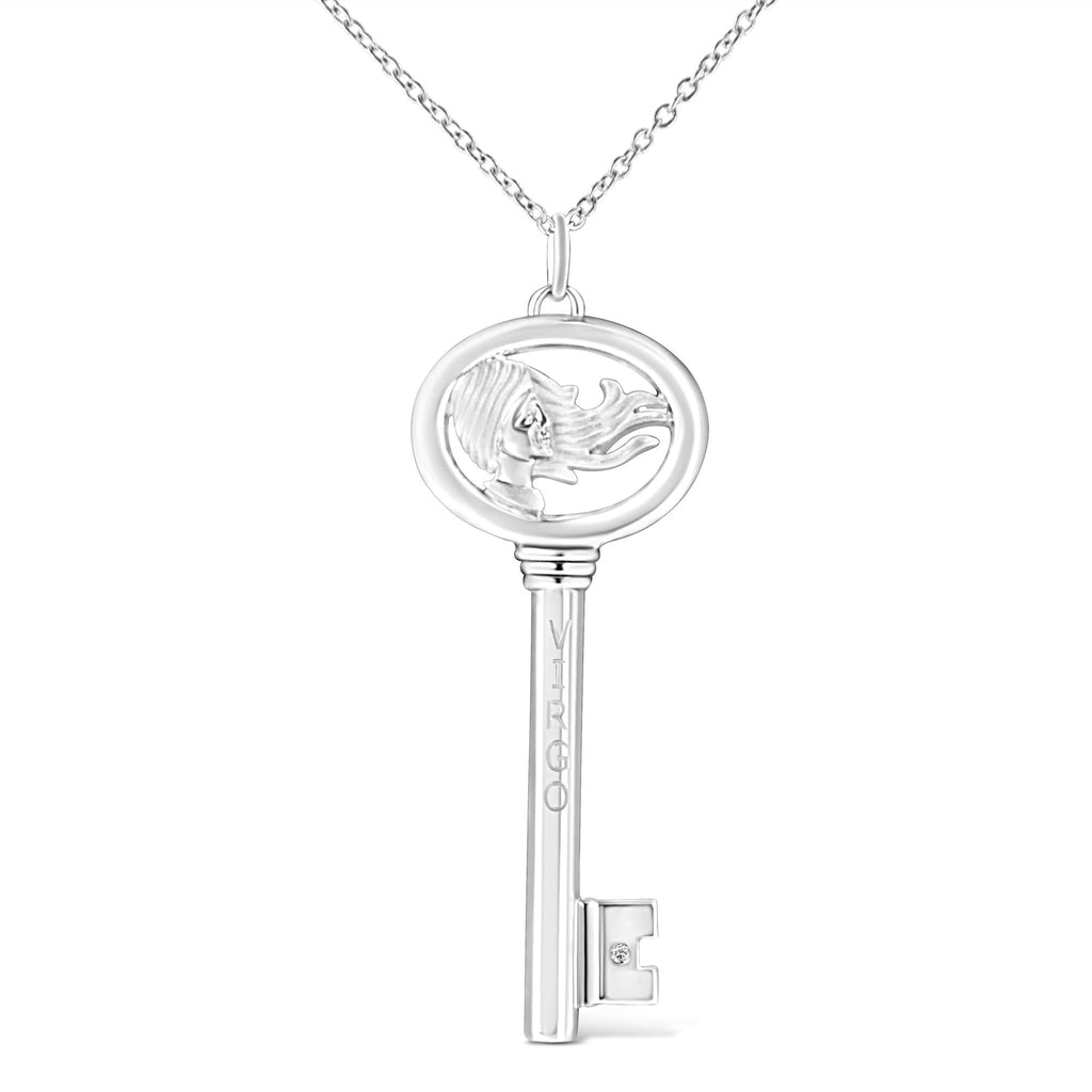 Collar con colgante de llave del zodiaco de 45 cm en plata de ley 925 con detalles de diamantes (color KL, claridad I1-I2) - Friggin Jewelry