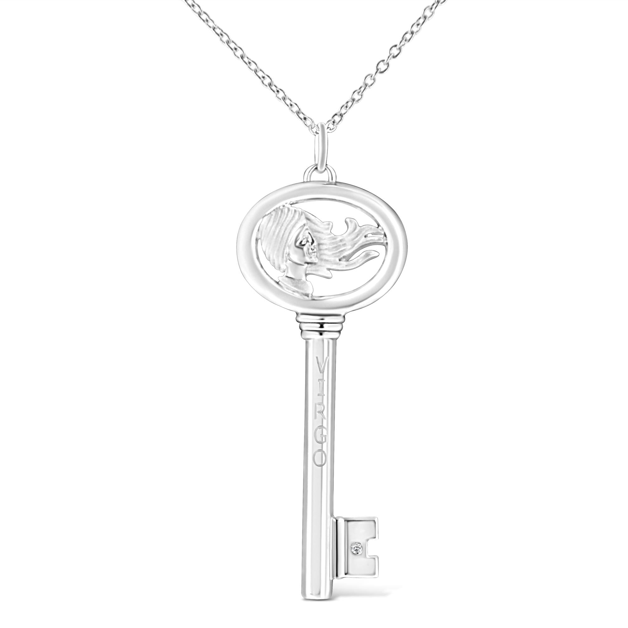 Collar con colgante de llave del zodiaco de 45 cm en plata de ley 925 con detalles de diamantes (color KL, claridad I1-I2) - Friggin Jewelry