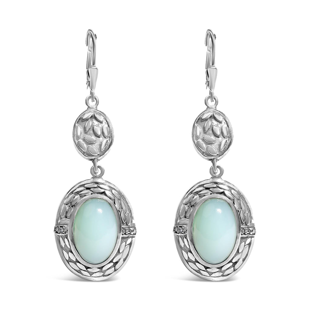 Pendiente colgante de calcedonia con diamantes en plata de ley 925 (color KL, claridad I1-I2) - Friggin Jewelry