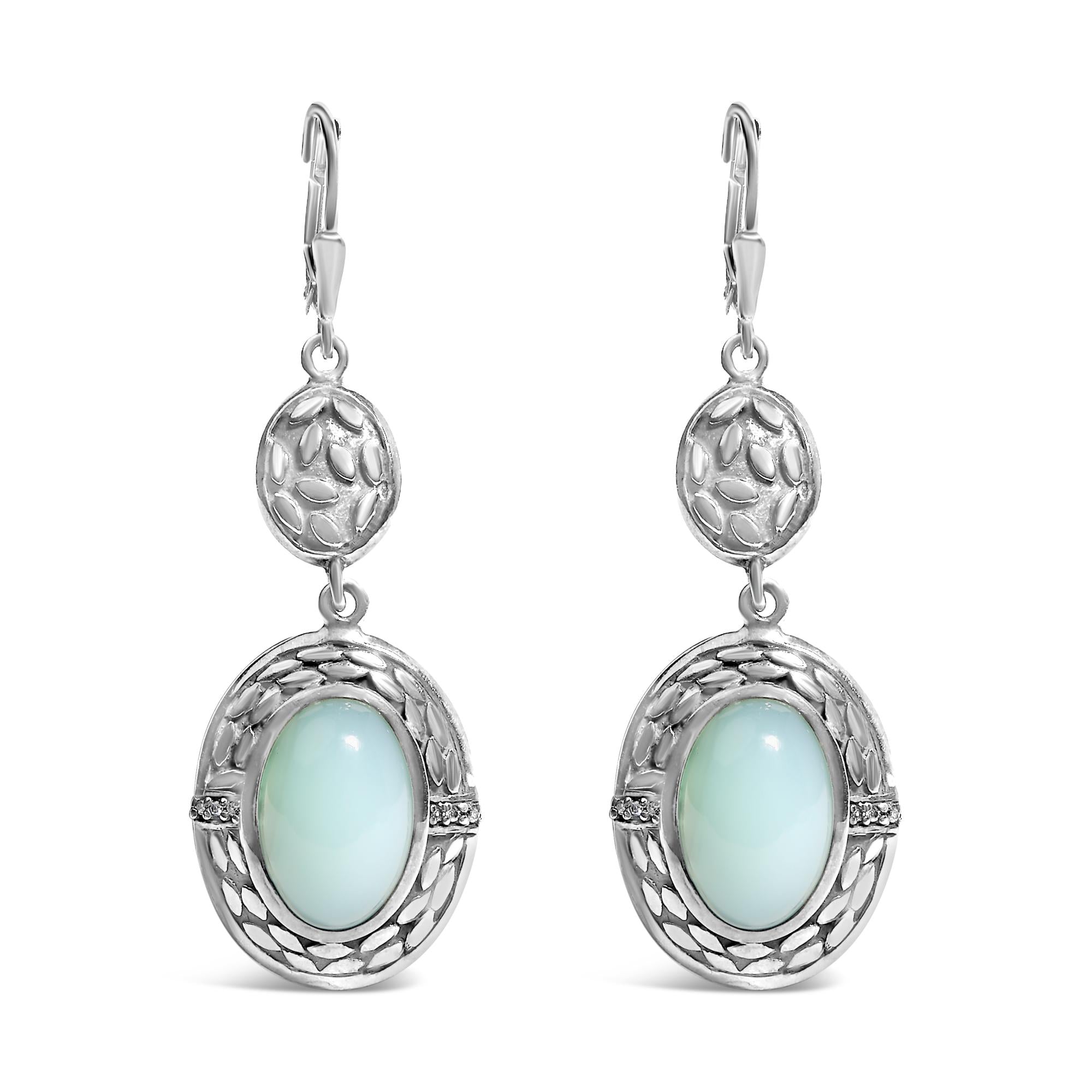 Pendiente colgante de calcedonia con diamantes en plata de ley 925 (color KL, claridad I1-I2) - Friggin Jewelry