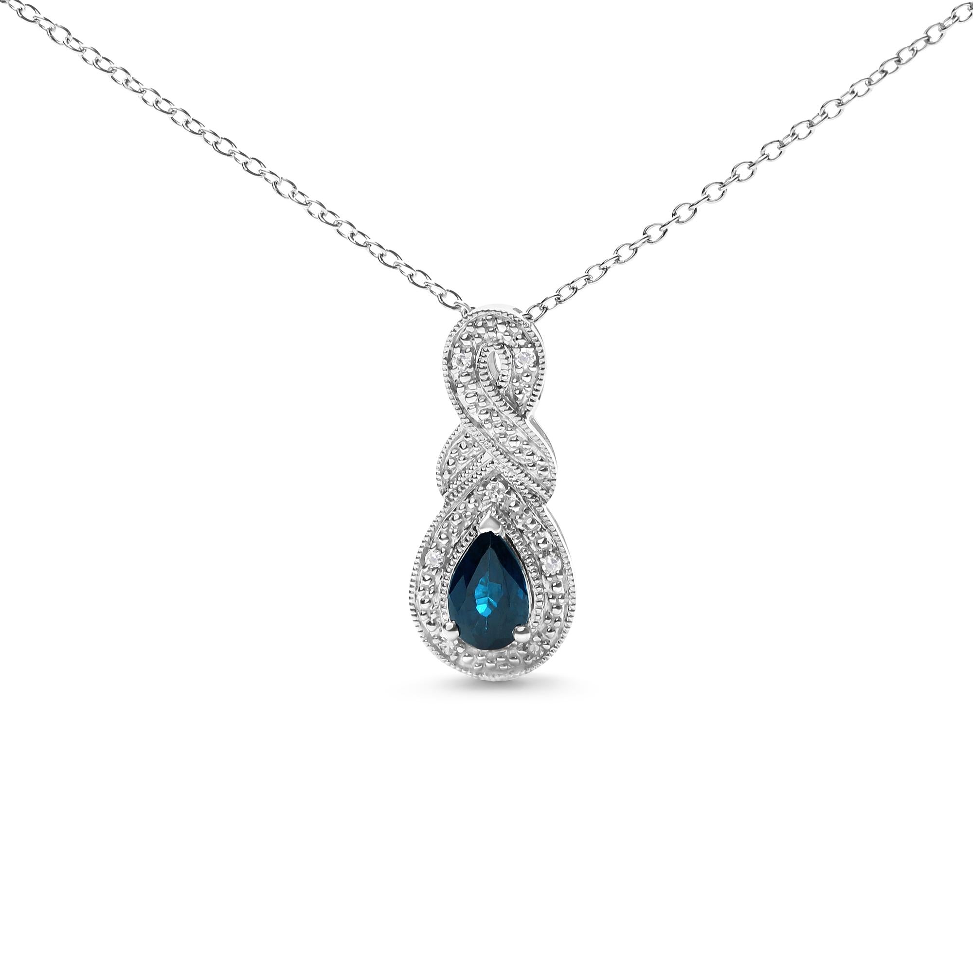 .925 Sterling Silver 6x4mm Pear Sapphire and Diamond Accent Infinity Drop 18" Pendant Necklace (H-I Color, SI1-SI2 Clarity) - Friggin Jewelry