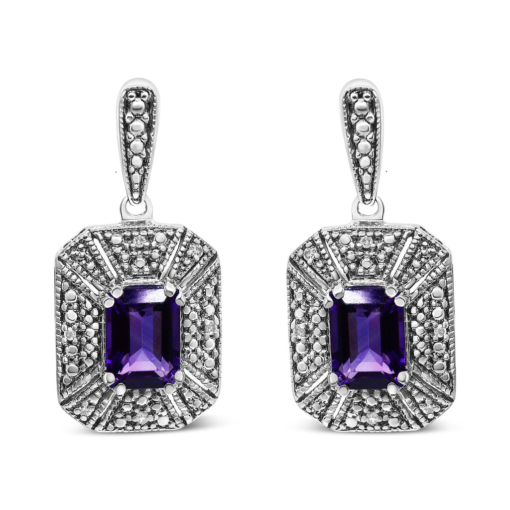 .925 Sterling Silver Diamond Accent and 7x5mm Purple Amethyst Stud Earrings (I-J Color, I2-I3 Clarity) - Friggin Jewelry