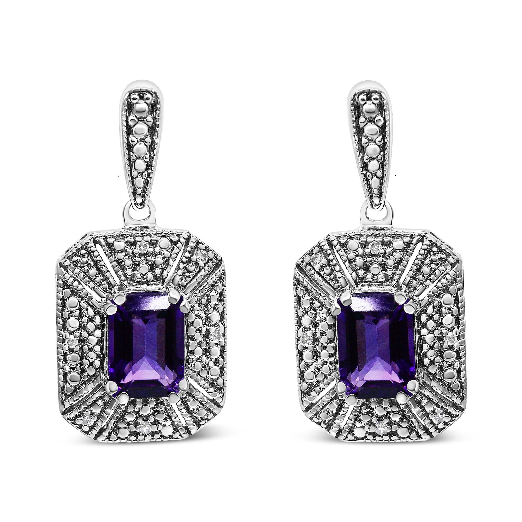 .925 Sterling Silver Diamond Accent and 7x5mm Purple Amethyst Stud Earrings (I-J Color, I2-I3 Clarity) - Friggin Jewelry