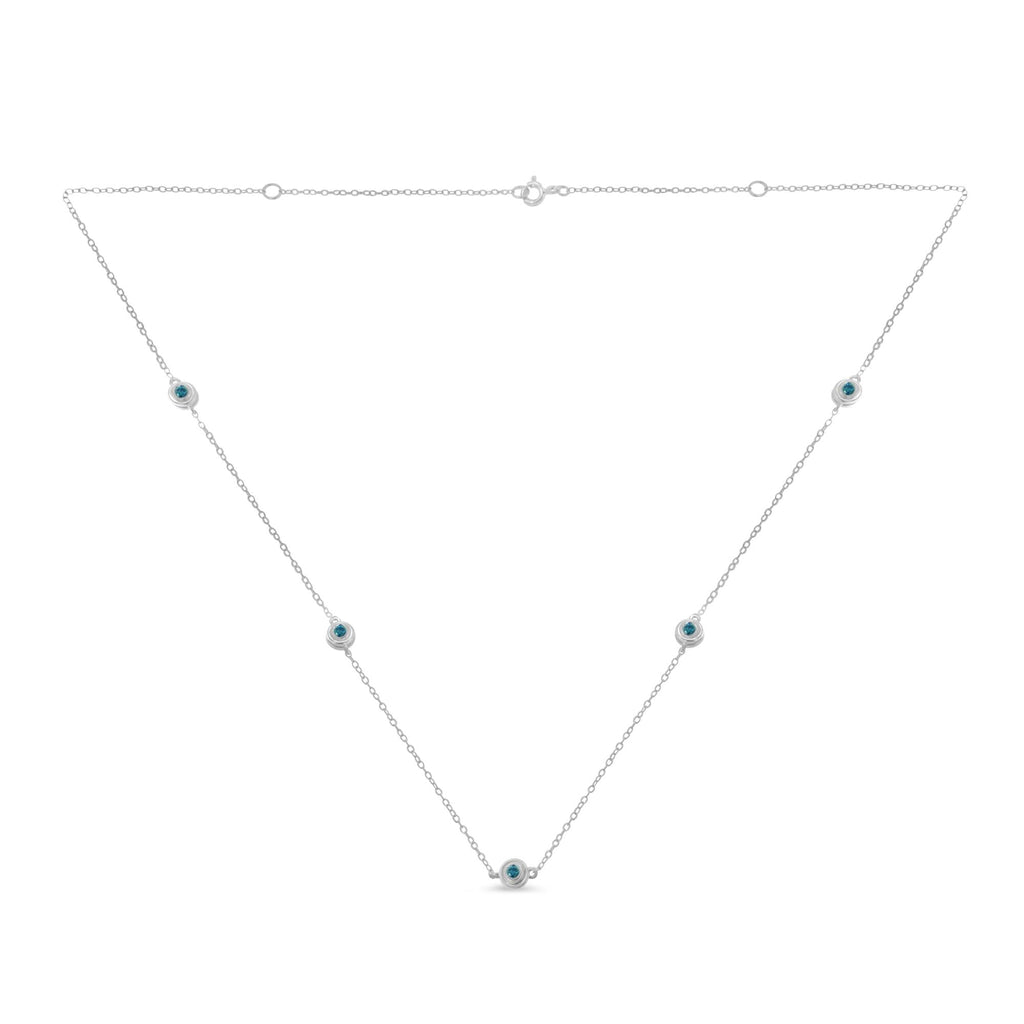 Sterling Silver Treated Blue Color Diamond Station Necklace (1/2 cttw, Blue Color, I2-I3 Clarity) - Friggin Jewelry