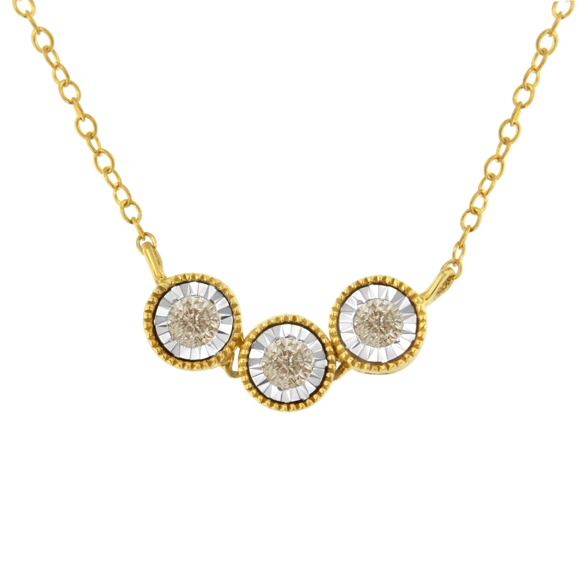 Collar de plata de ley bicolor con tres diamantes color champán (1/4 ct, color KL, claridad I2-I3) - Friggin Jewelry