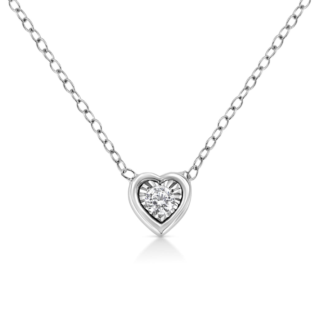 10K White Gold 1/10 Cttw Miracle Set Round-Cut Diamond 18" Pendant Necklace - Choice of Shape - Friggin Jewelry