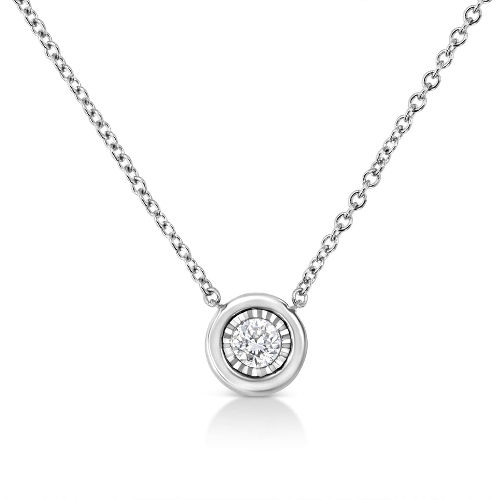 10K White Gold 1/10 Cttw Miracle Set Round-Cut Diamond 18" Pendant Necklace - Choice of Shape - Friggin Jewelry