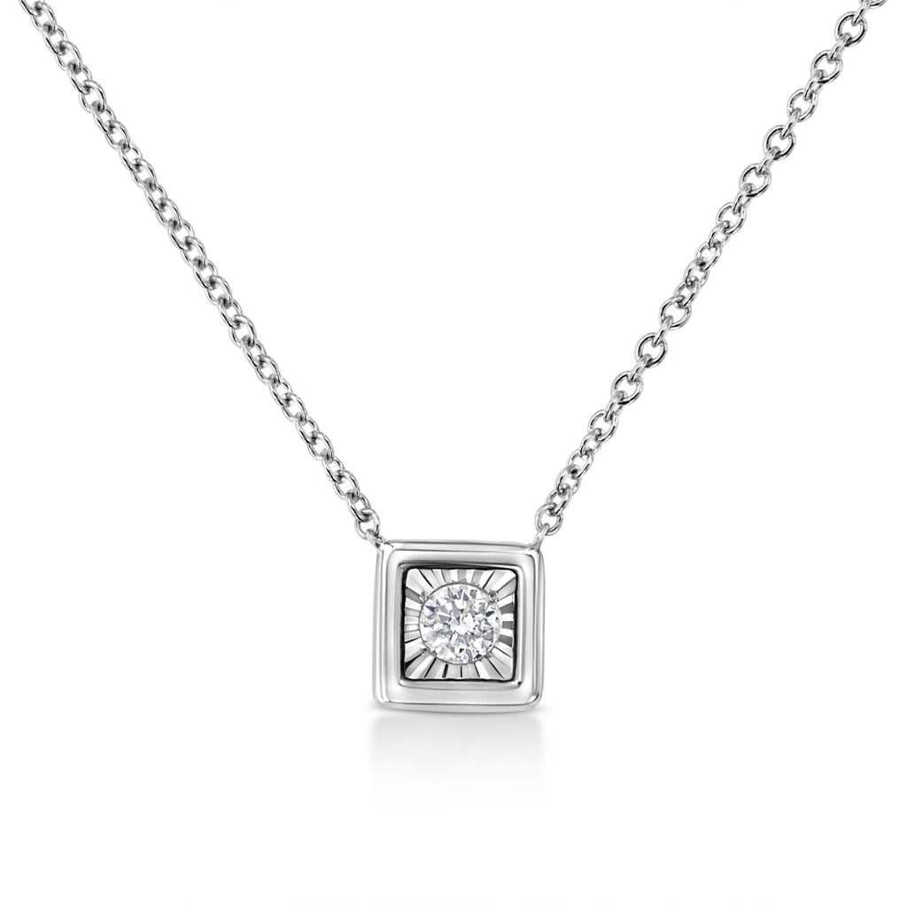 10K White Gold 1/10 Cttw Miracle Set Round-Cut Diamond 18" Pendant Necklace - Choice of Shape - Friggin Jewelry