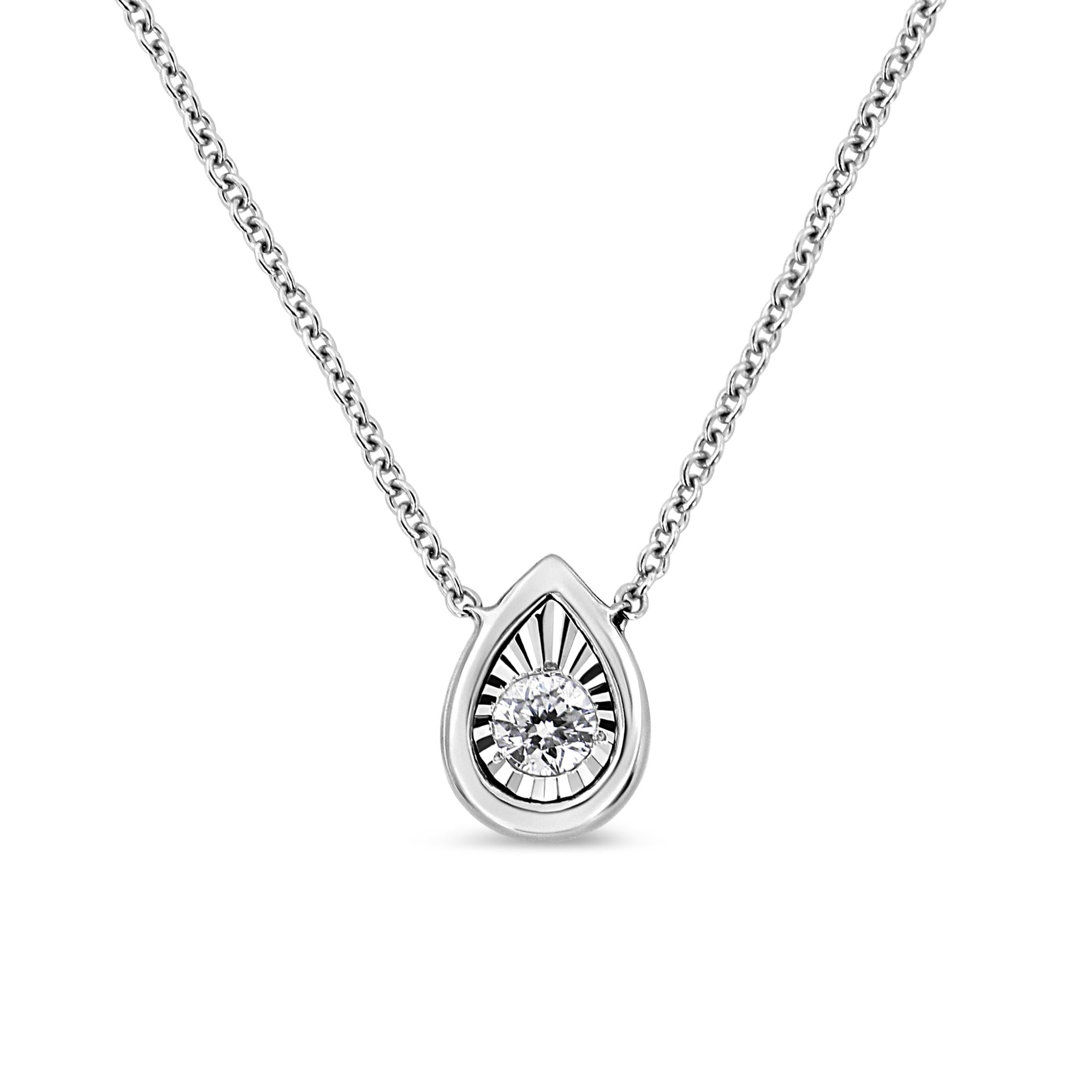 10K White Gold 1/10 Cttw Miracle Set Round-Cut Diamond 18" Pendant Necklace - Choice of Shape - Friggin Jewelry