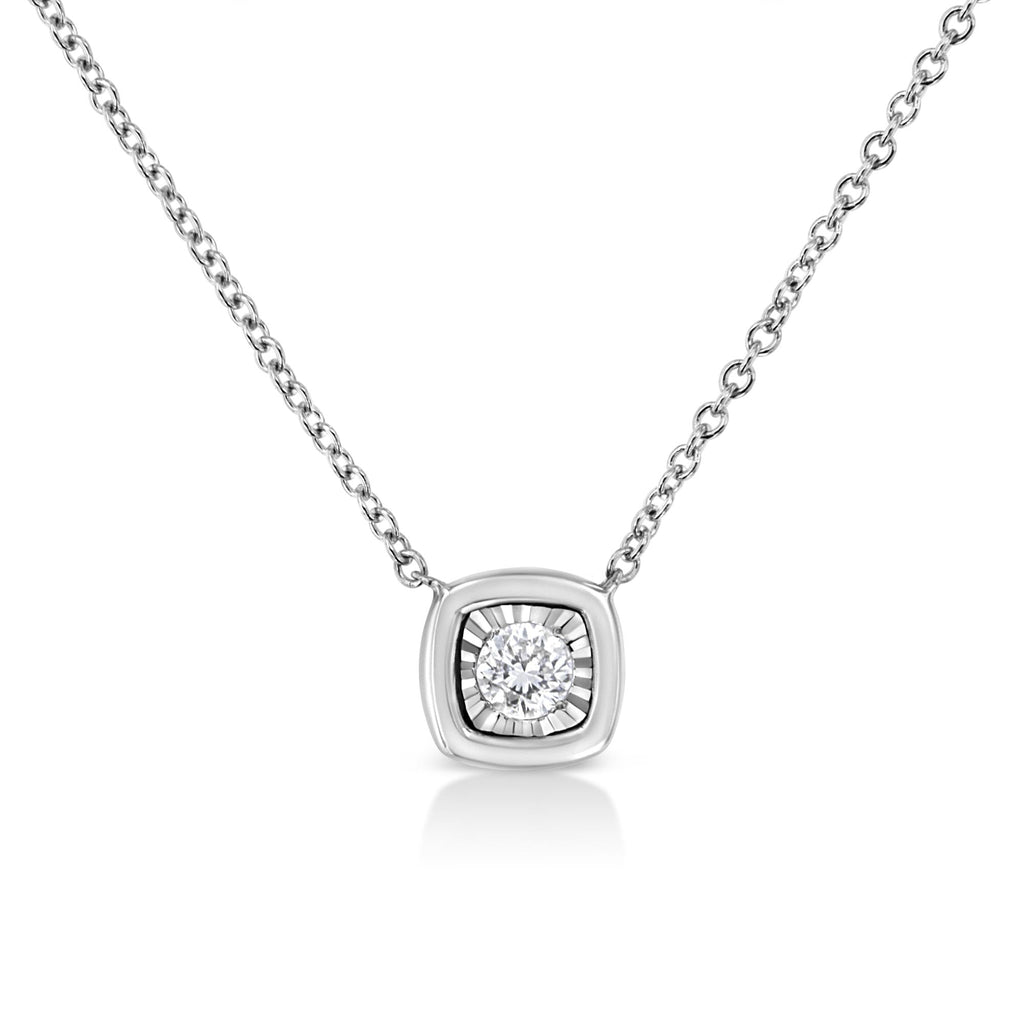 10K White Gold 1/10 Cttw Miracle Set Round-Cut Diamond 18" Pendant Necklace - Choice of Shape - Friggin Jewelry