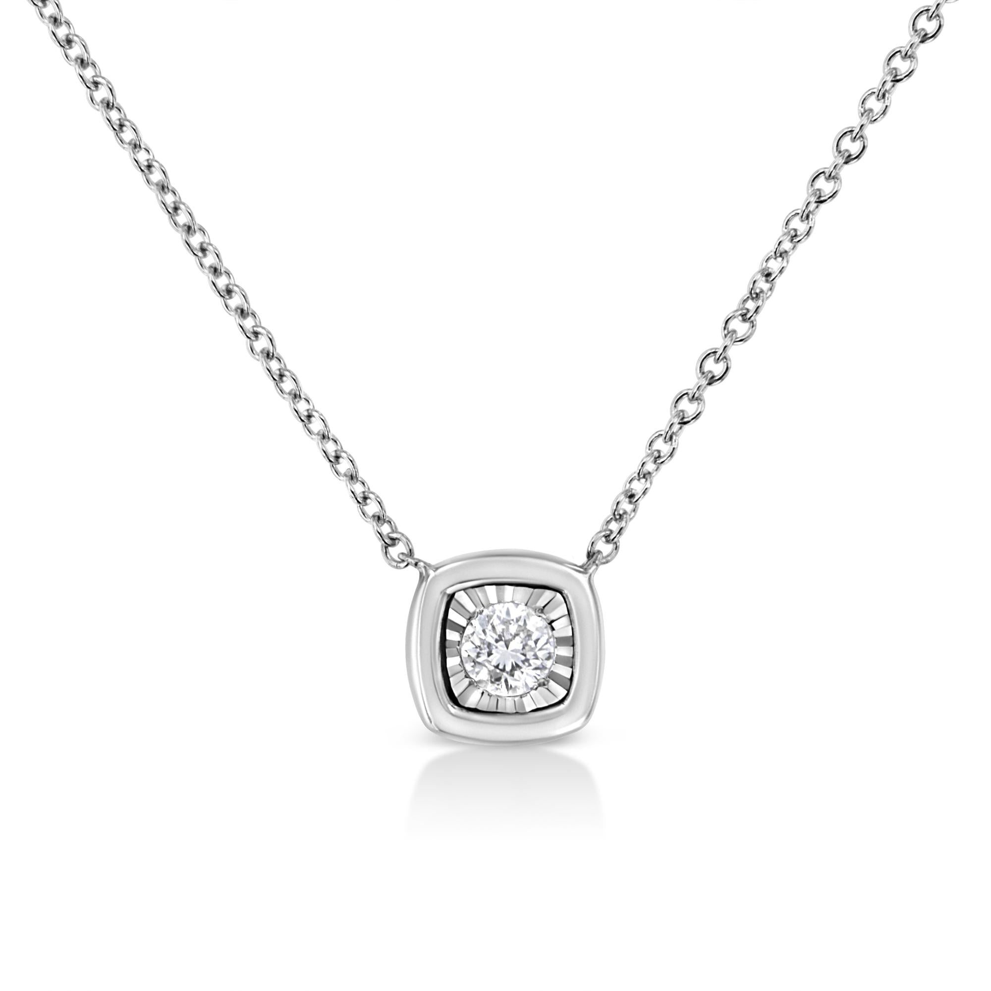 10K White Gold 1/10 Cttw Miracle Set Round-Cut Diamond 18" Pendant Necklace - Choice of Shape - Friggin Jewelry