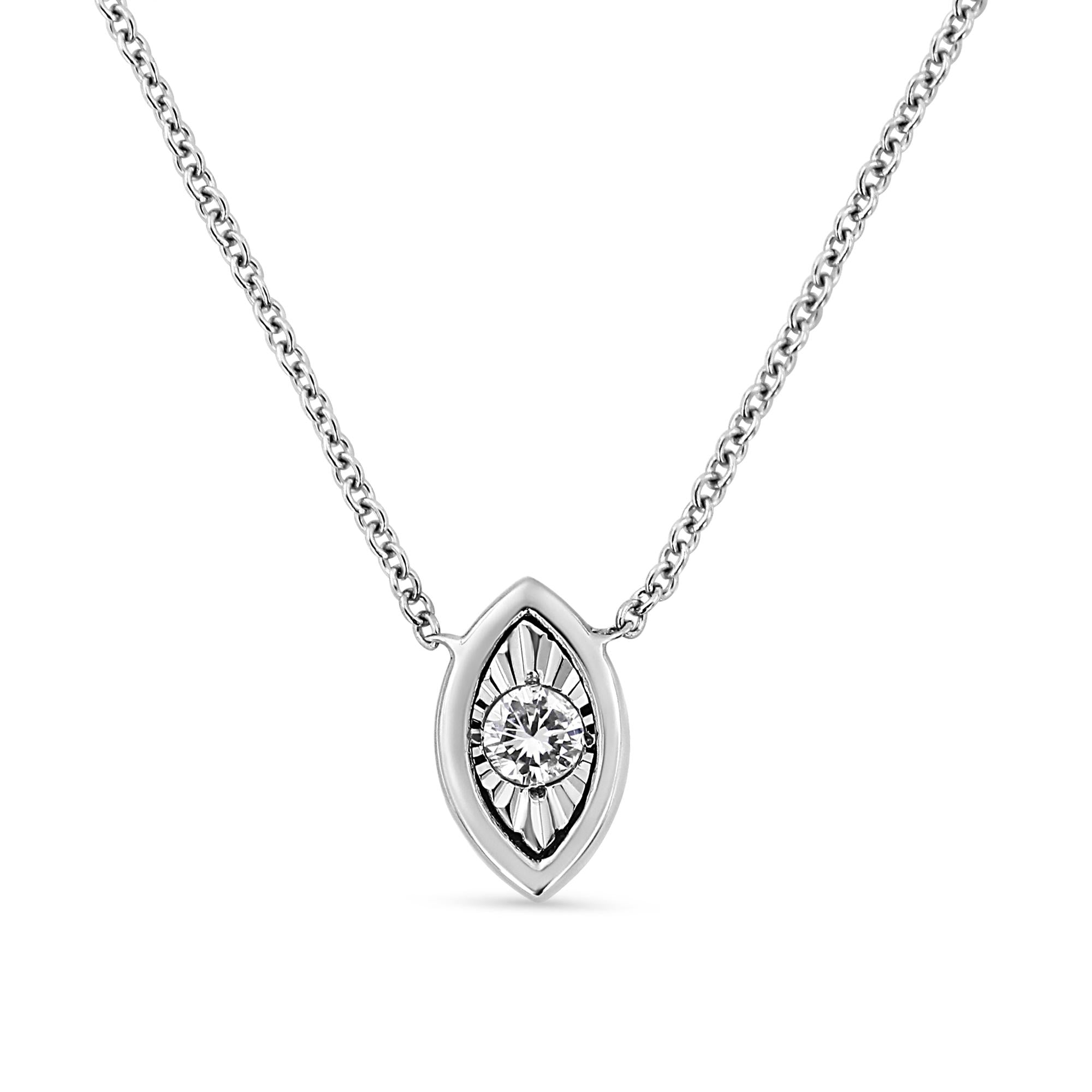 10K White Gold 1/10 Cttw Miracle Set Round-Cut Diamond 18" Pendant Necklace - Choice of Shape - Friggin Jewelry