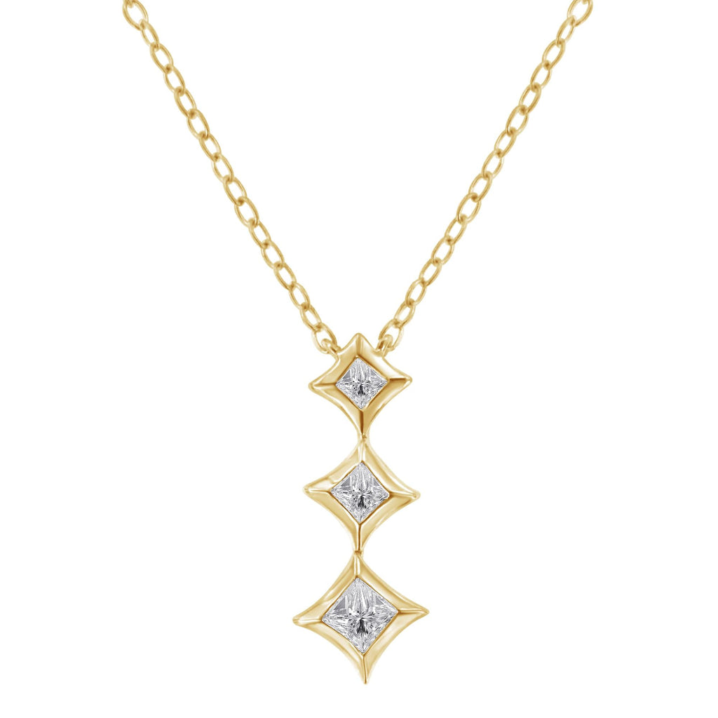 Collar con colgante de 45,7 cm en oro de 10 quilates con diamantes de talla princesa de 1/5 quilates y 3 piedras (color HI, claridad SI2-I1) - Friggin Jewelry