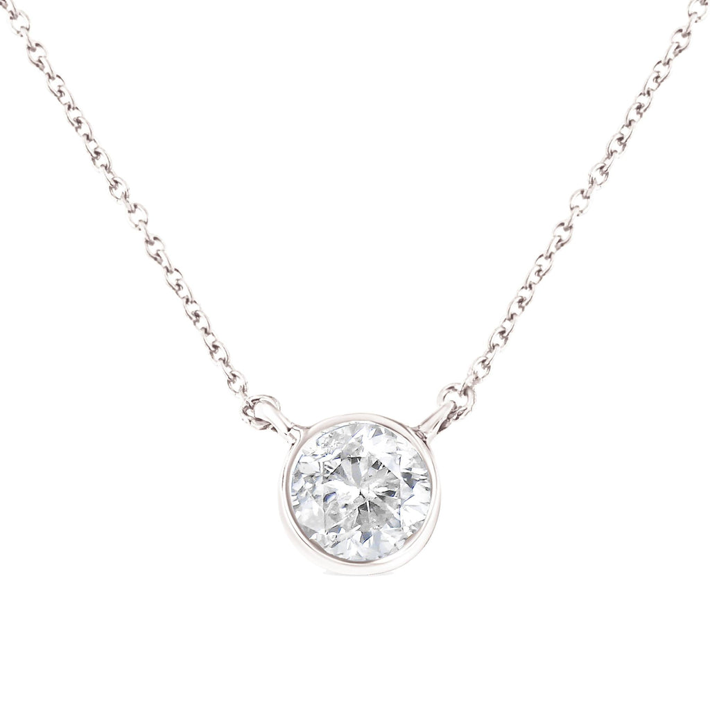 Collar con colgante de 18" en plata de ley 925 con bisel de diamantes de 1/2 quilates (color IJ, claridad I2-I3) - Friggin Jewelry