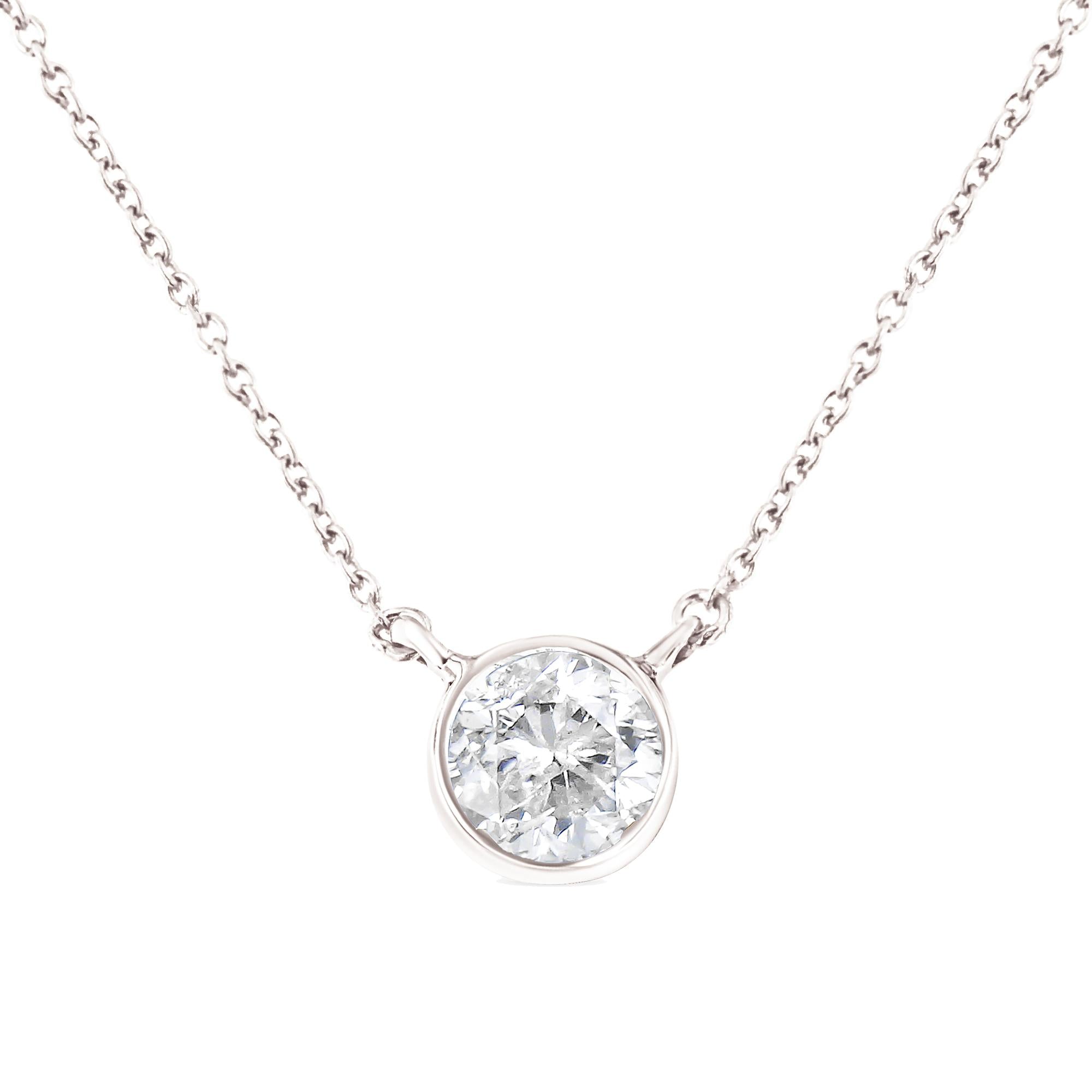 Collar con colgante de 18" en plata de ley 925 con bisel de diamantes de 1/2 quilates (color IJ, claridad I2-I3) - Friggin Jewelry