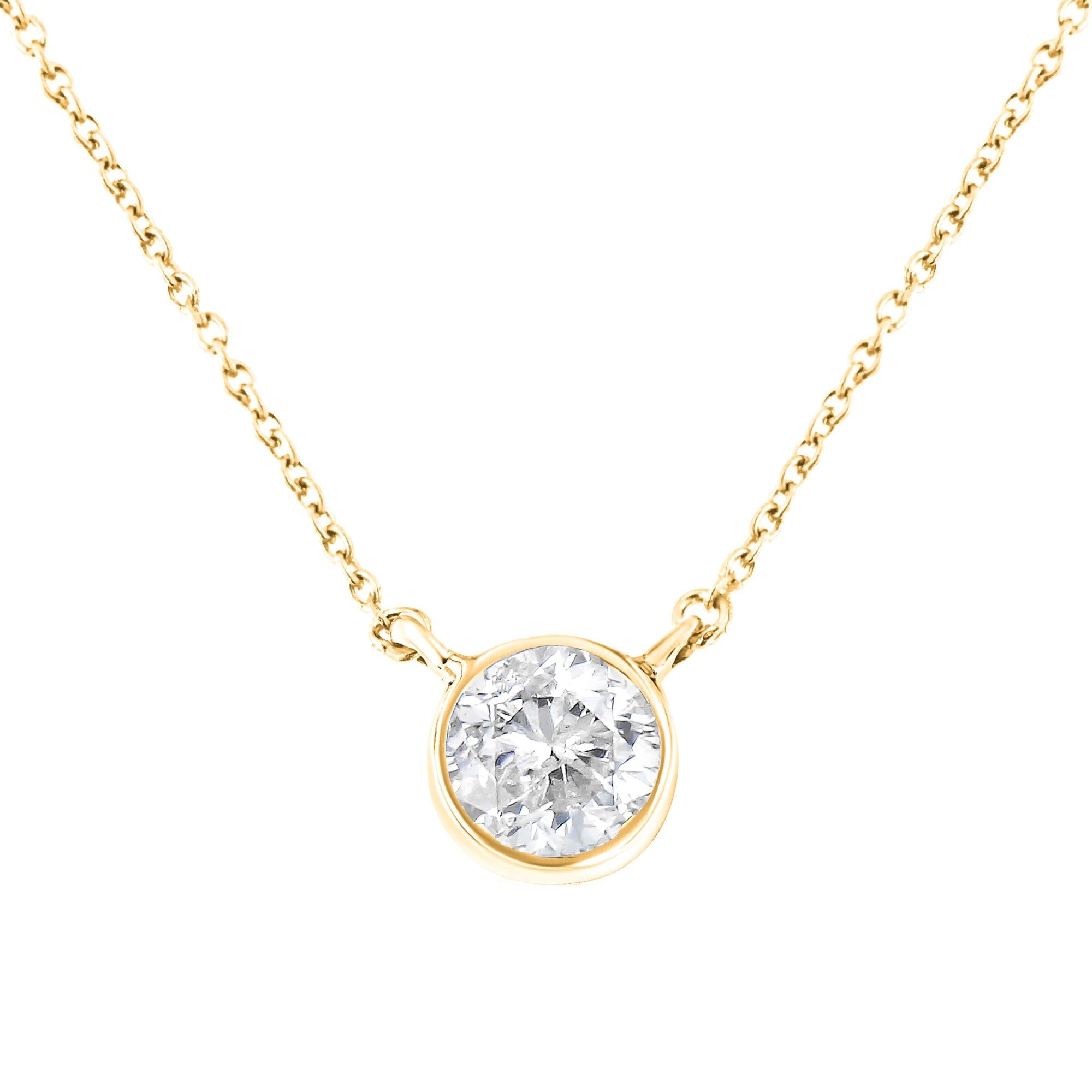 Collar con colgante de 18" en plata de ley 925 con bisel de diamantes de 1/2 quilates (color IJ, claridad I2-I3) - Friggin Jewelry