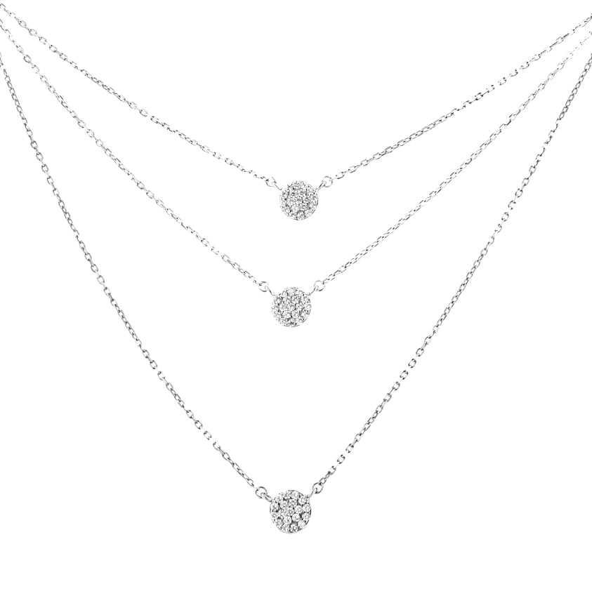 .925 Sterling Silver 1/2 Cttw Round Diamond Medallion Multi-Strand Tri Pendant 18" Necklace (H-I Color, I2-I3 Clarity) - Friggin Jewelry