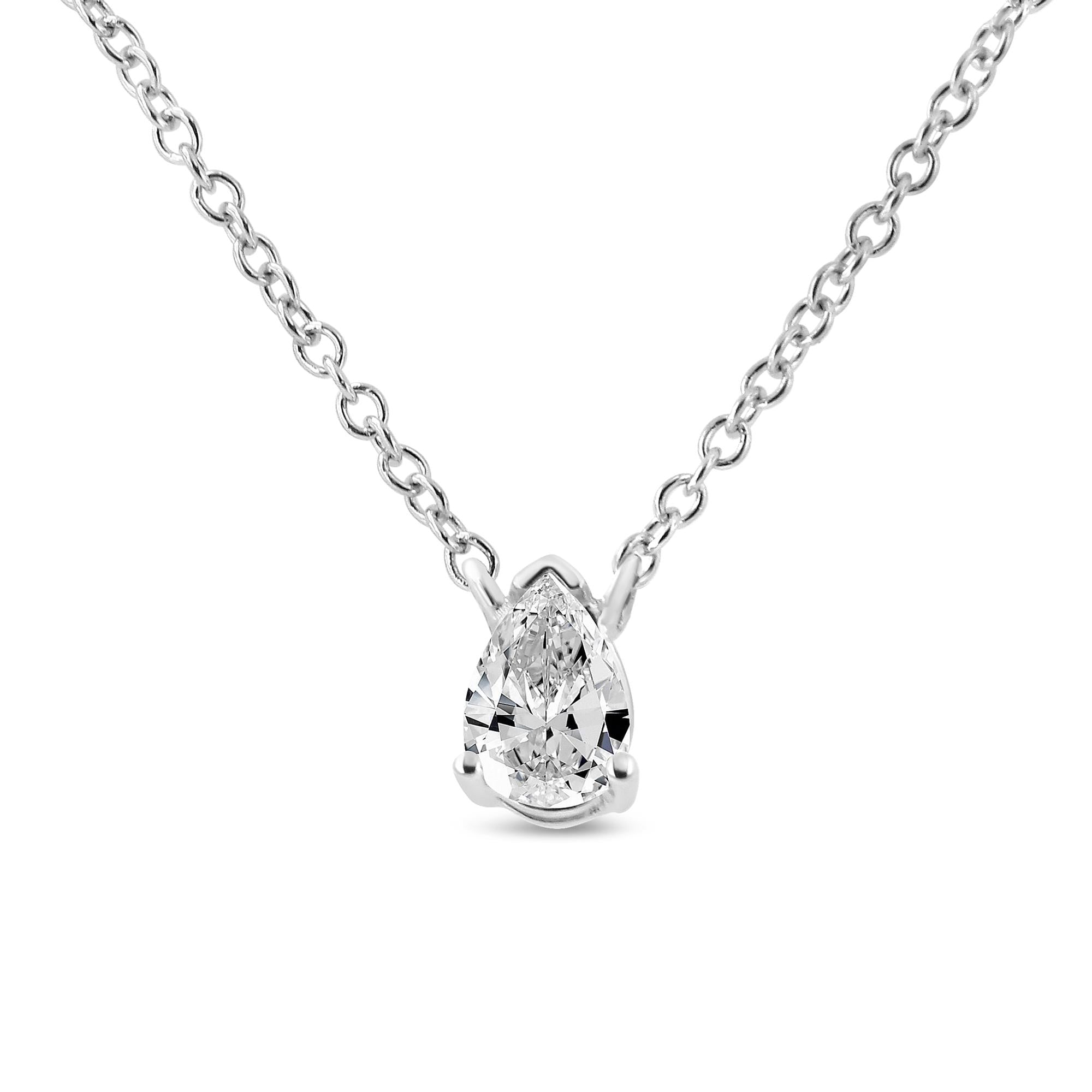 14K White Gold 1/5 Cttw Pear Shape Solitaire Diamond 18" Pendant Necklace (G-H Color, VS2-SI1 Clarity) - Friggin Jewelry