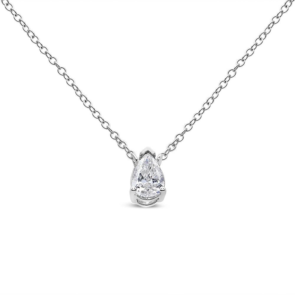 Collar con colgante de 45,7 cm en oro blanco de 14 quilates con solitario de diamantes en forma de pera de 1/5 quilates (color GH, claridad VS2-SI1) - Friggin Jewelry