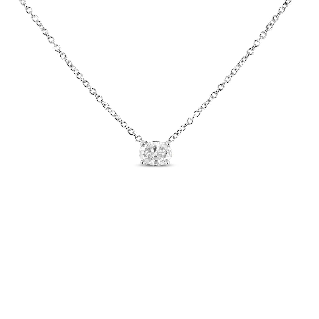 14K White Gold Lab Grown Oval Solitaire Diamond East West 18" Pendant Necklace (F-G Color, VS2-SI1 Clarity) - Friggin Jewelry