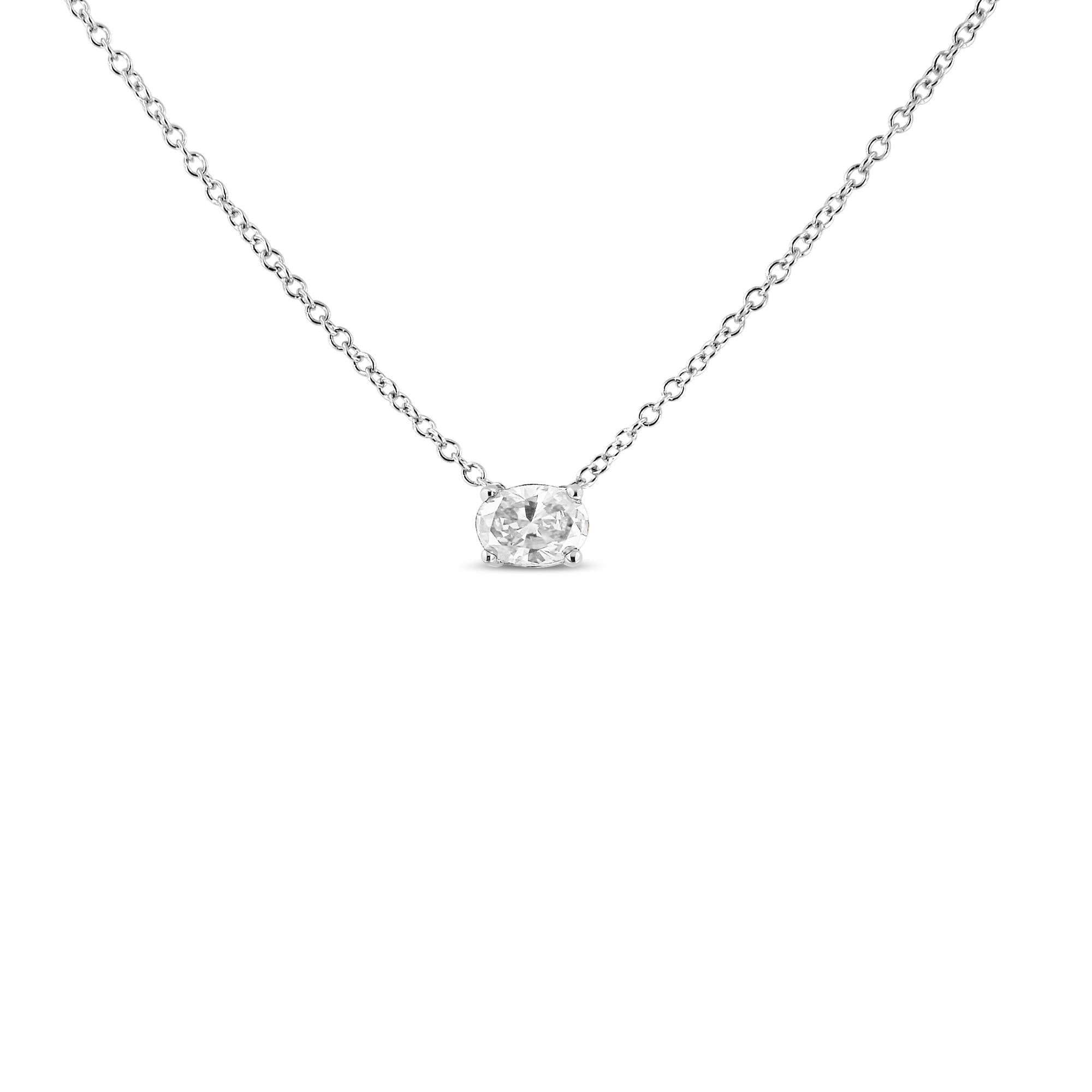 14K White Gold Lab Grown Oval Solitaire Diamond East West 18" Pendant Necklace (F-G Color, VS2-SI1 Clarity) - Friggin Jewelry