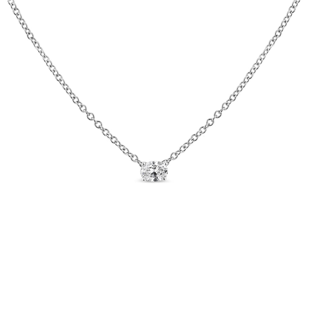 14K White Gold Lab Grown Oval Solitaire Diamond East West 18" Pendant Necklace (F-G Color, VS2-SI1 Clarity) - Friggin Jewelry
