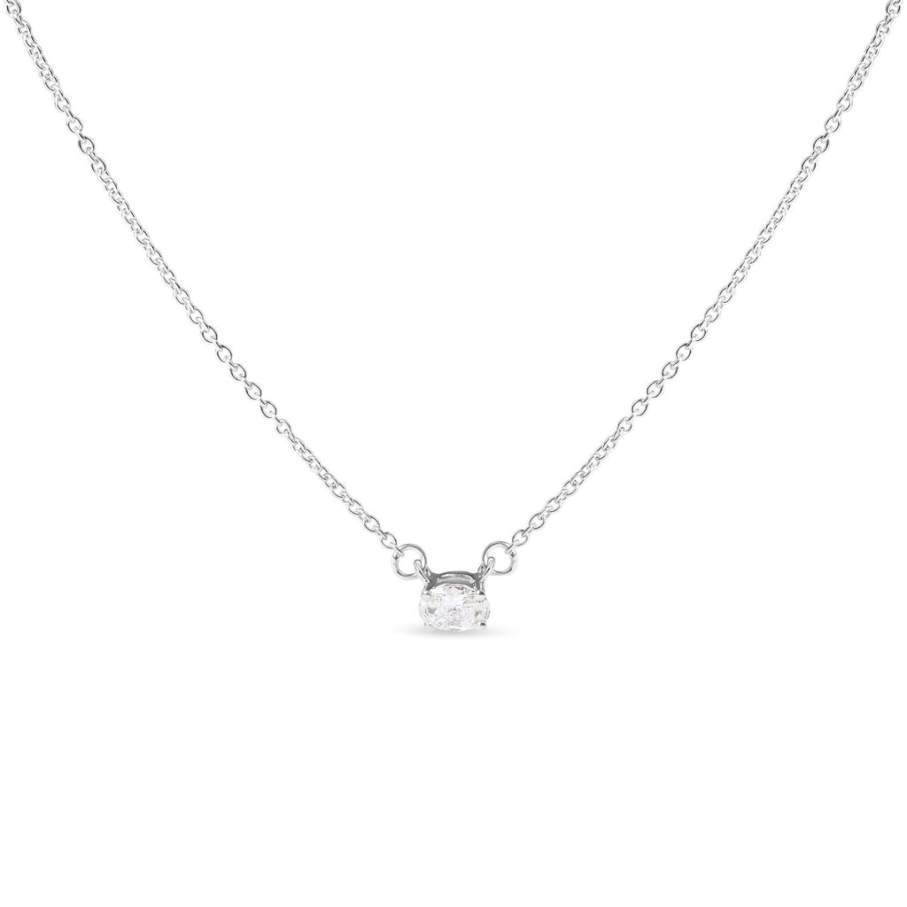 14K White Gold 1/4 Cttw Lab Grown Oval Solitaire Diamond East West 18" Pendant Necklace (G-H Color, VS2-SI1 Clarity) - Friggin Jewelry