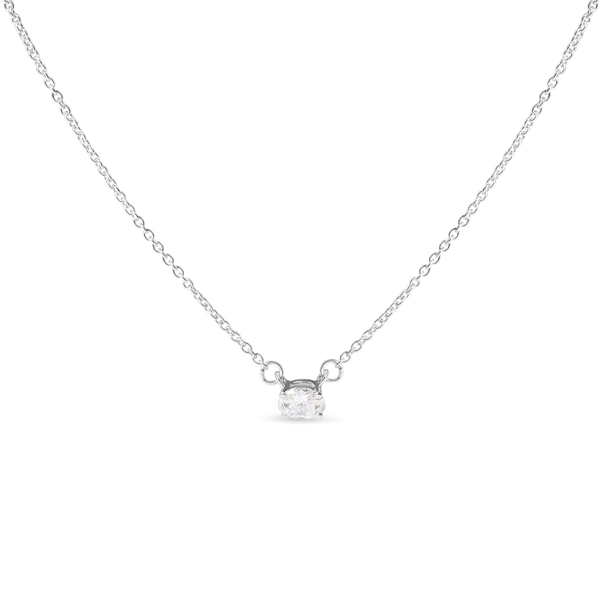 Collar con colgante de 45,7 cm (1/4 ct) de diamante solitario ovalado cultivado en laboratorio en oro blanco de 14 quilates (color GH, claridad VS2-SI1) - Friggin Jewelry