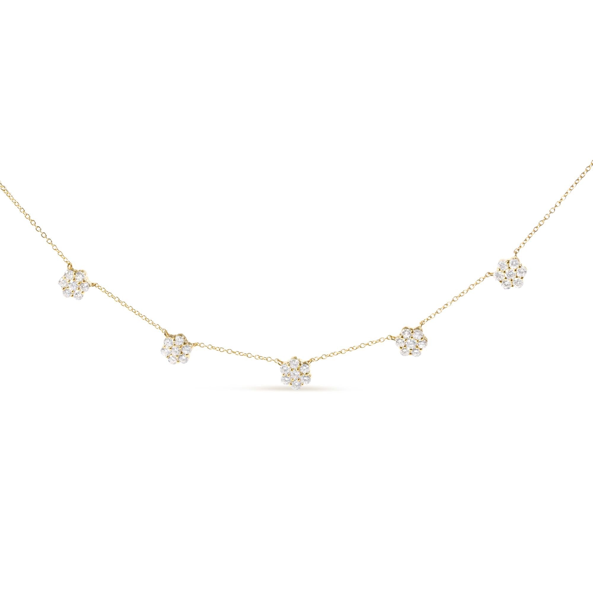 Collana da 18" con diamanti a grappolo da 2,00 ct in oro giallo 14 carati (colore IJ, purezza I1-I2) - Friggin Jewelry