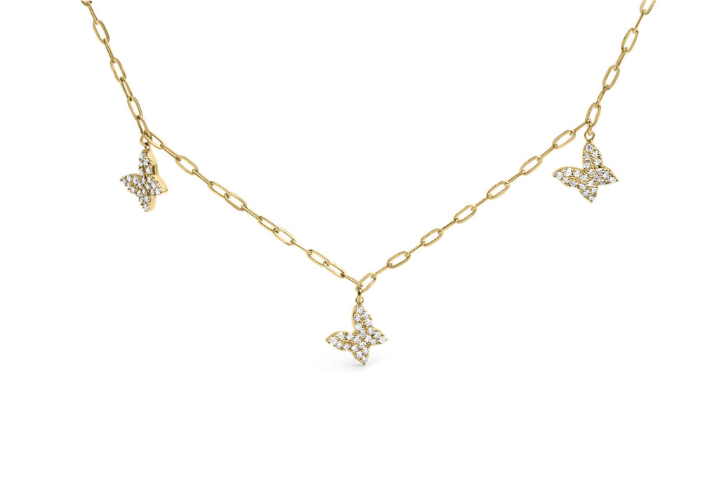 Collana con graffetta e farfalla in oro giallo 14 carati da 1/2 carati di diamanti (colore IJ, purezza I1-I2) - Regolabile da 15" a 17" pollici - Friggin Jewelry
